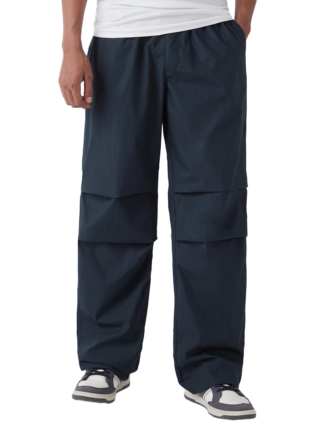 Bewakoof Mens Solid Baggy Oversized Fit 100% Cotton Parachute Pants_648620_Blue_30
