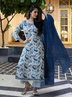 Tee Projekt WomenS Cotton Blend Mandarin Collar Straight Kurta Pant With Dupatta Set Ll Paisley Print Kurta Set With Dupatta Li