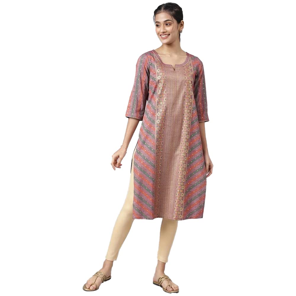 Aurelia Floral Polyester Mandarin Womens Kurta (Maroon, Extra Large)