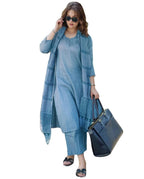 ANNI DESIGNER Womens Rayon Blend Solid Straight Kurta with Pant & Dupatta (Raja Saab Light Blue-VKS04_XL_Light Blue_X-Large)