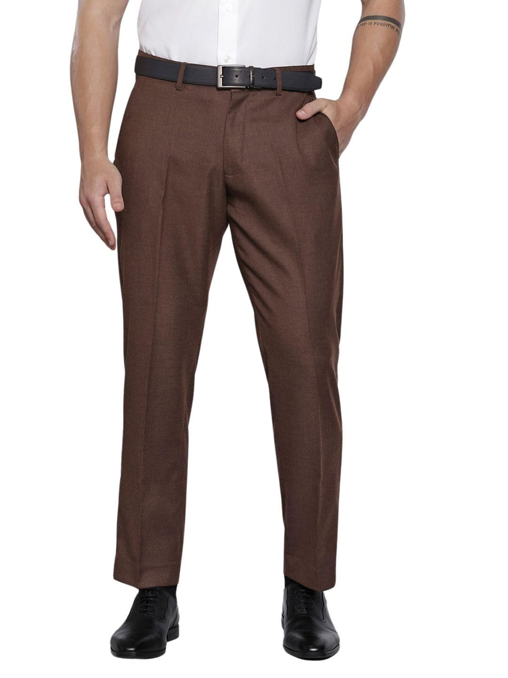 The Indian Garage Co Mens Regular Fit Self Design Formal Trousers Sweater