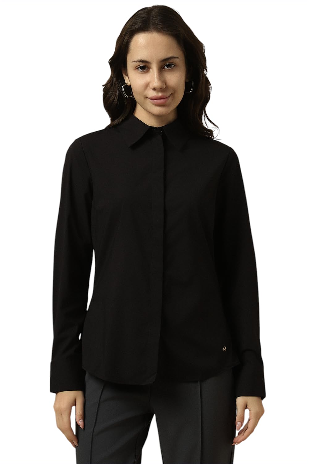 Allen Solly Women Solid Casual Cotton Full Sleeve Stretch T-Shirt