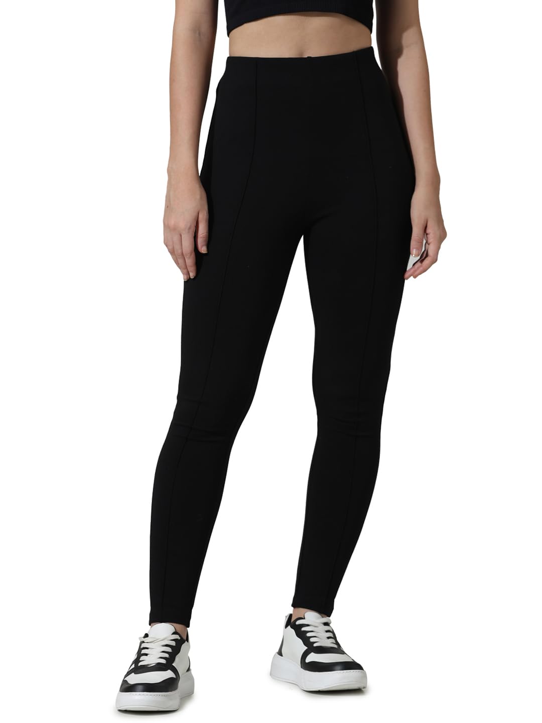 Only Women Solid Rayon Super Skinny Fit High Rise Black Leggings 28