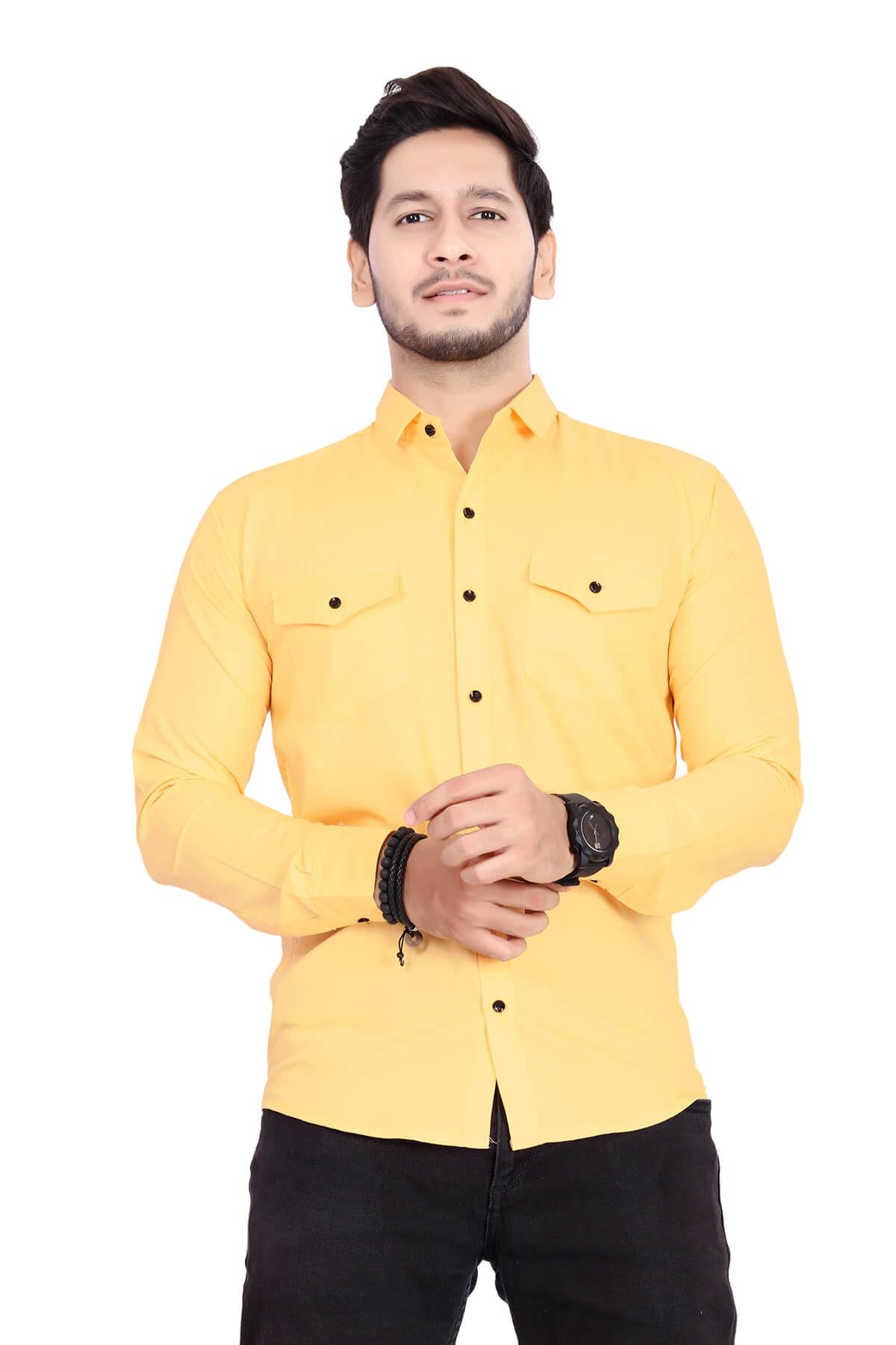Rebelify MenS Cotton Shirt With Pockets Full Sleeves Spread Collar Solid Pattern Botton Down Closure Regular Fit And Standard L