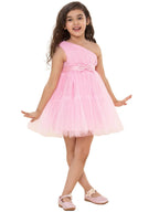 A.T.U.N. (ALL THINGS UBER NICE) Girls One Shoulder Birthday Princess Bow Dress for Kids 1-10Y Pink