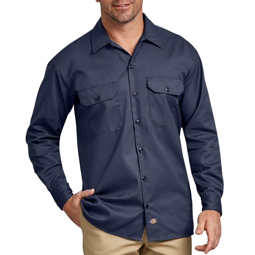 Dickies Mens Long Sleeve Work Shirt, Navy, Medium
