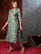 ANNI DESIGNER Womens Cotton Blend Straight Printed Kurta with Pant (Haribala Pista_XL_Pista_X-Large)