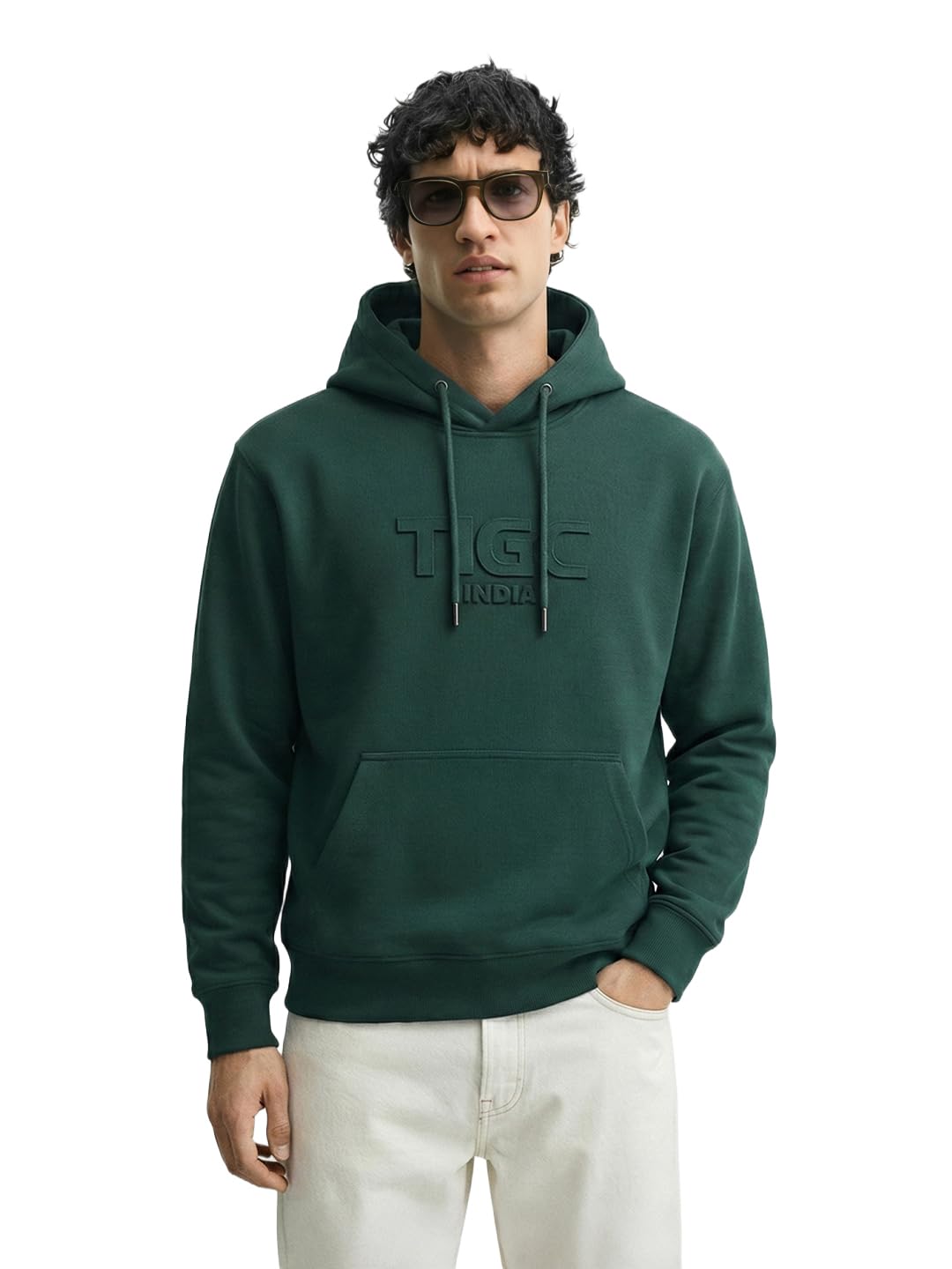 The Indian Garage Co Mens Relaxed Fit Long Sleeves Hooded Typographic Hoodie