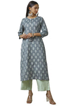 Soch Womens Grey Rayon Foil Print Kurta With Tassels