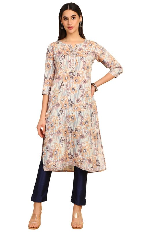 Soch Women Floral Printed Cotton Blend Kurta with Beads