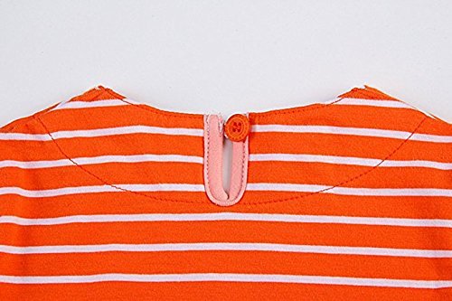 Youlebao Girls Cotton Long Sleeve Casual Cartoon Appliques Striped Jersey Dresses (6T, Orange Horse)