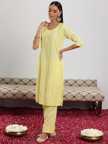 Libas WomenS Silk Blend Self Design Kurta Set (35344_Yellow