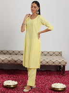 Libas WomenS Silk Blend Self Design Kurta Set (35344_Yellow