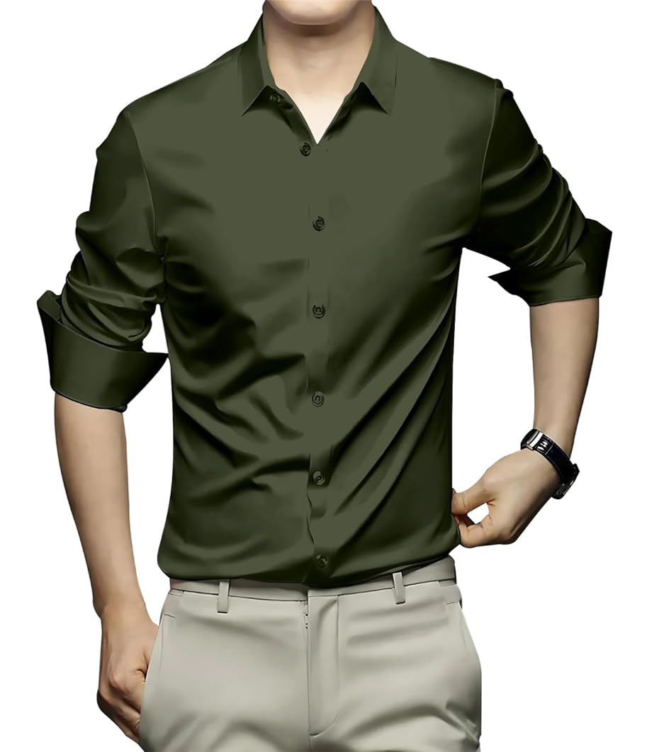 Deelmo MenS Stylish Solid Satin Casual Shirt For Men Full Sleeves| Poly Satin Silk Shirt