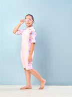 Aarika Girls Sports Wear Pink Colour Floral Print Nylon Swim Suit (4-15 Years)-(SW-SHM-AB-617)