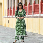 Anni Designer Women'S Cotton Blend Printed Straight Kurta With Palazzo Set (Hand Block Green_S_Green_Small)