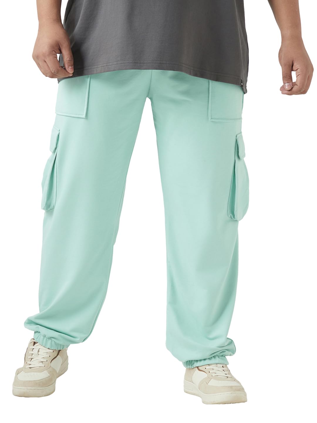 Bewakoof Air 1.0 Mens Solid Oversized Fit Cotton Blend Plus Size Joggers_646436_Green_3XL