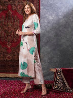 ANNI DESIGNER Womens Cotton Blend Straight Printed Kurta with Palazzo (Swans Peach_XXL_Peach_XX-Large)