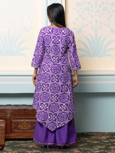Ishin Geometric Printed V-Neck A-Line Kurta With Sharara