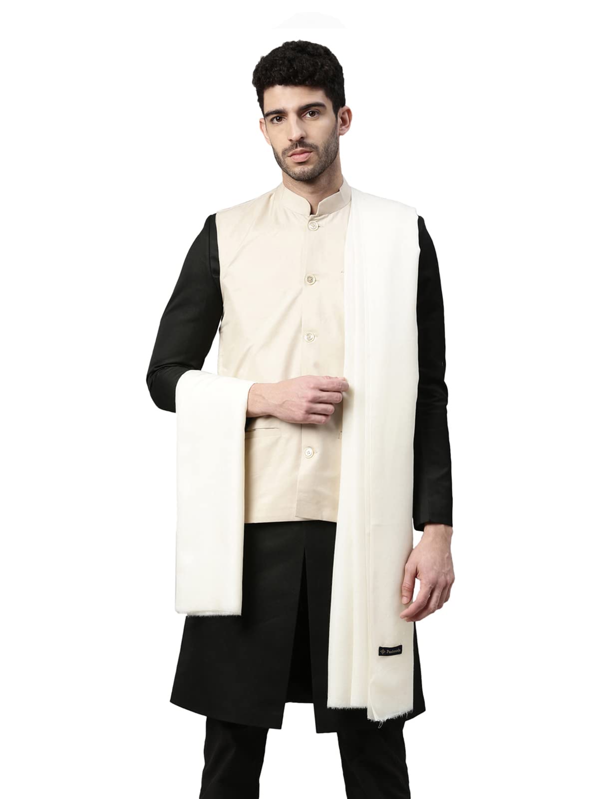 Pashmoda Men Naseem Solid Woollen Shawl (Size 132X278 Cm, Beige)