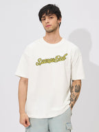 The Souled Store Official Spongebob: Bad Choices Men and Boys Short Sleeves Round Neck White Graphic Printed Cotton Oversized T-