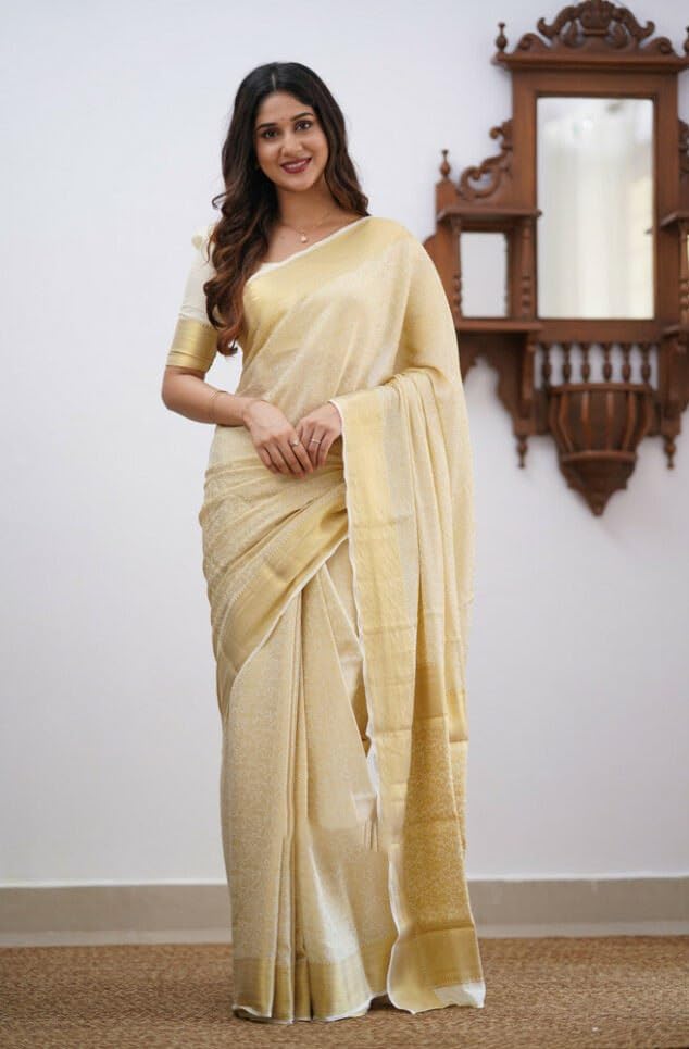 Flosive Mix Color & Gold Zari Woven Kanjivaram Saree With Blouse