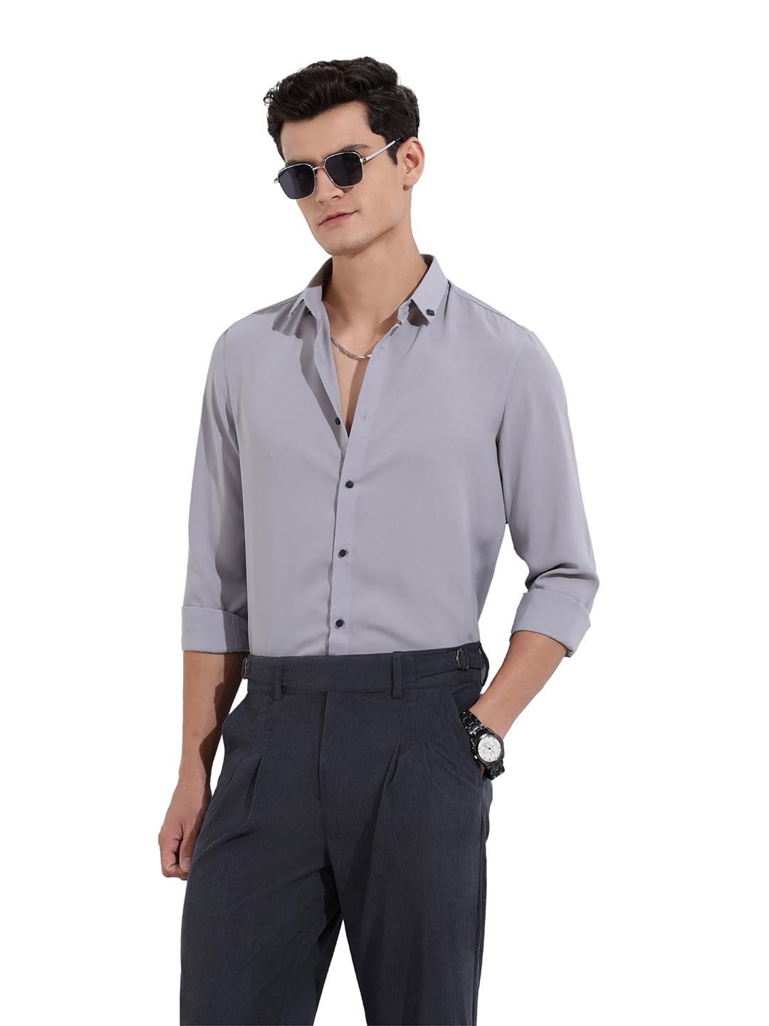The Indian Garage Co Mens Slim Fit Solid Cutaway Collar Long Sleeves Party Shirt