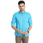 Turtle Men 100% Cotton Light Blue Printed Slim Fit Full Sleeve Casual Shirt