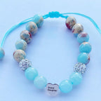 DOLON Blue Natural Stone Stainless Steel Heart Granddaugther Charm Bracelet Adjustable Jewelry Back to School Birthday Christmas