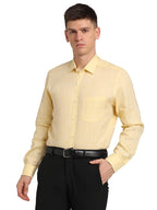 Turtle Men Pure Linen Regular Fit Light Yellow Solid Formal Shirt