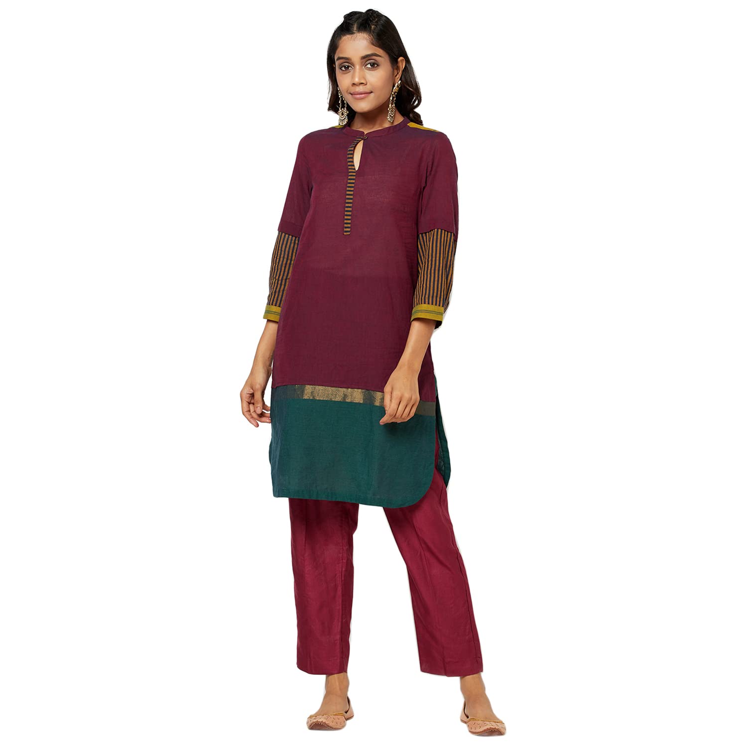 Fabindia Women'S Cotton Solids Regular Tunic_Maroon_S