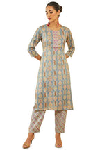 Soch Womens Grey Rayon Floral Print Round-Neck Straight Kurta Set