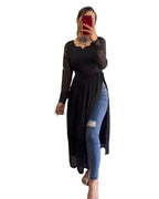 Fashion2Wear WomenS Solid Georgette Kurta With Crew Neck Long Sleeves Flared A-Line Calf Length | Kurta For Women Stylish | Bla