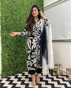 ANNI DESIGNER Womens Cotton Blend Printed Straight Kurta with Pant & Dupatta (Jasper Black_XXL_Black_XX-Large)