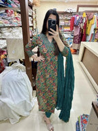 ANNI DESIGNER Womens Cotton Blend Straight Printed Kurta with Pant & Dupatta (Shaniya Green_XL_Green_X-Large)