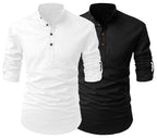Finivo Fashion Combo Of MenS Regular Fit Cotton Blend Solid Full Sleeves Kurta | Short Kurta For Men (Pack Of 2)