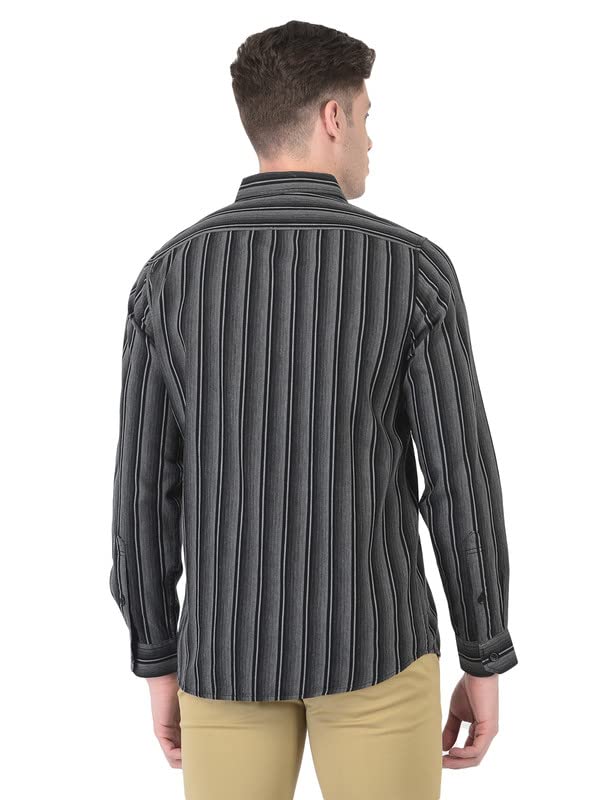 Turtle Men Cotton Melange Black Slim Fit Striped Shirts