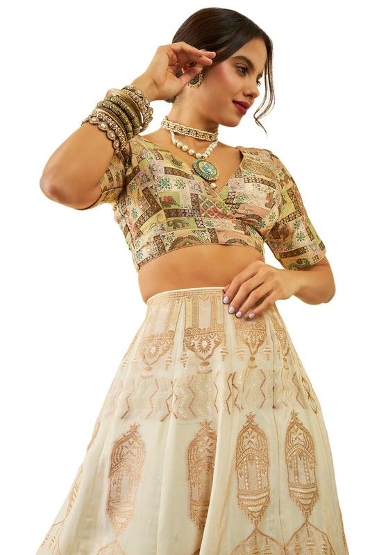 Soch Women Silk Zari Woven Back-Open V-Neck Blouse