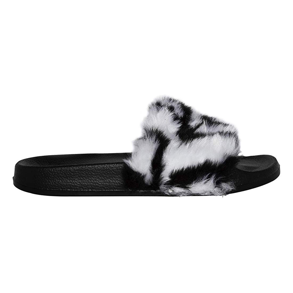 Luxe Faux Fur 676685048110 0.87 in. Sheepskin Slide Slippers - Zebra with Black Sole