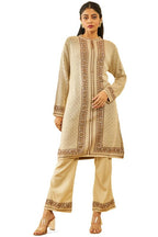 Soch Womens Beige Acrylic Floral Pattern Knitted Winter Straight Kurta Set