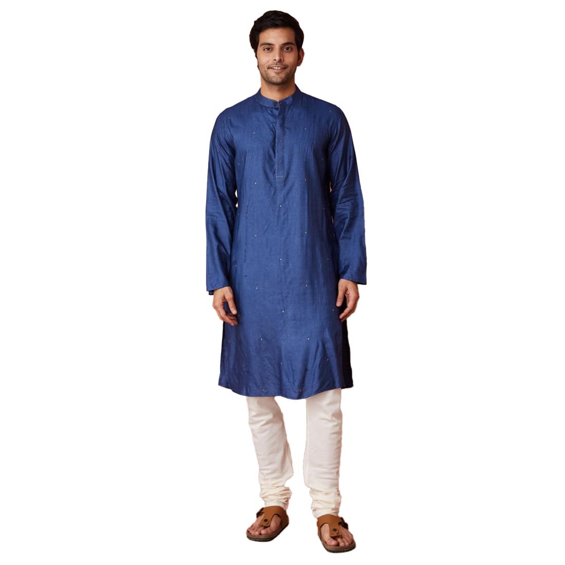 Fabindia Blue Silk Woven Slim Fit Long Kurta