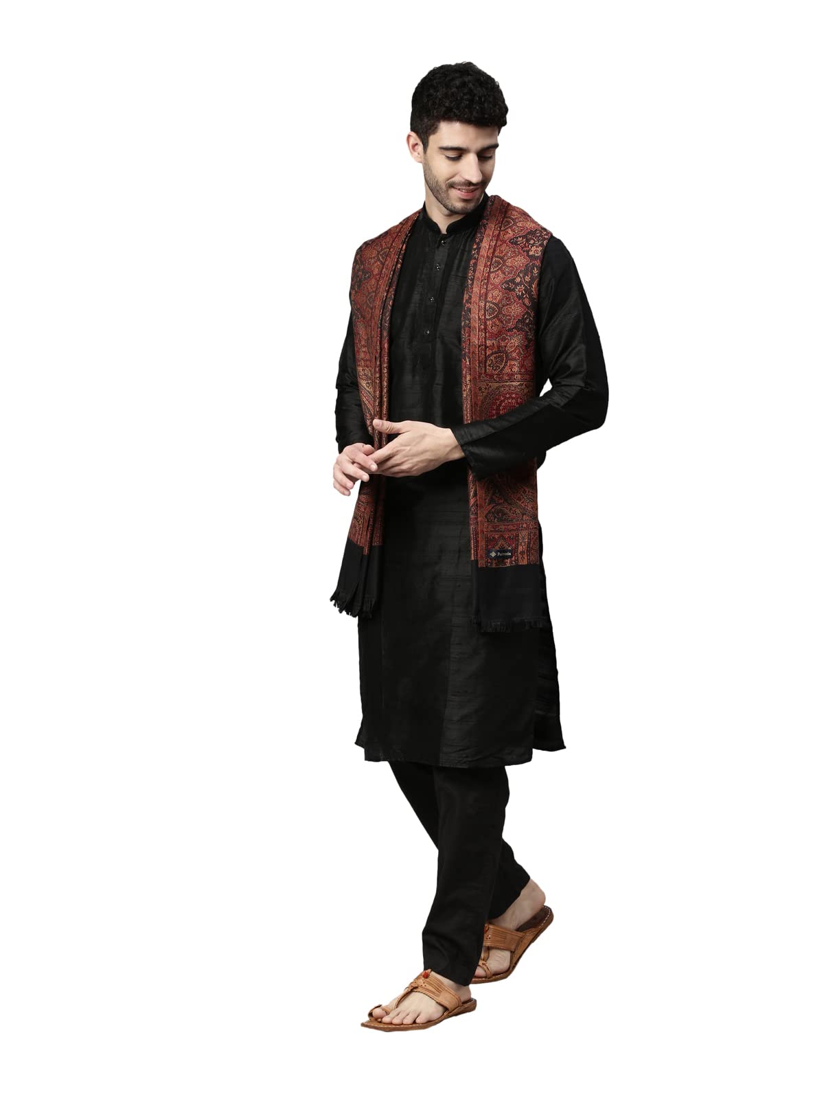 Pashmoda Men Zarif-e-Kashmir Woven Design Shawl (SIZE: 101x203 CM, Black Color)