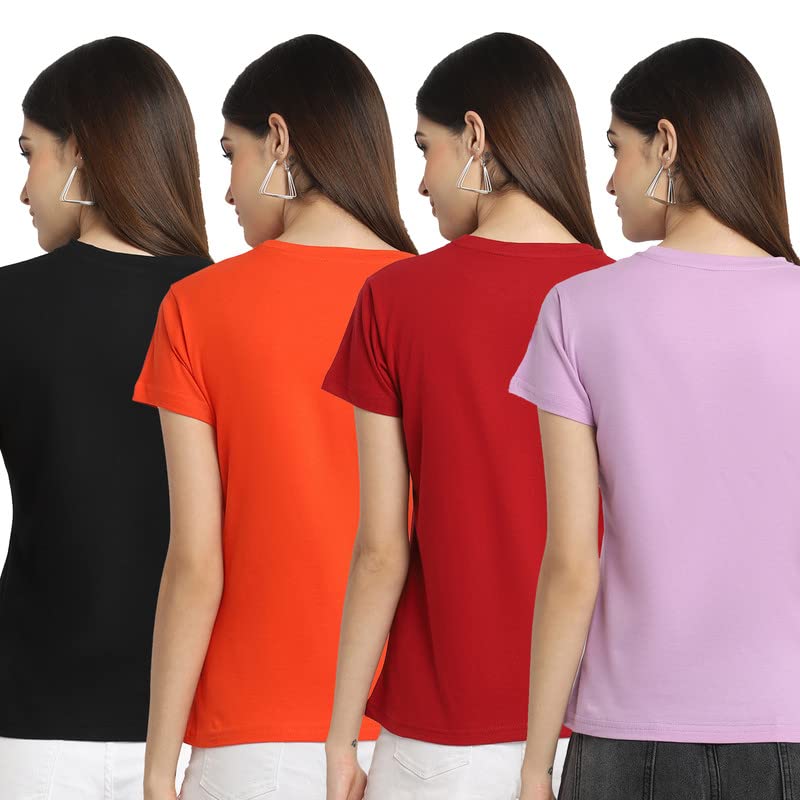 Preneum Womens Cotton Regular Fit Latest Graphic Stylish Printed Short Sleeves Casual T-Shirt || Latest Trendy & Style (Pack 4)