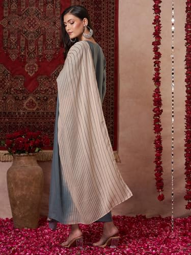 ANNI DESIGNER Womens Rayon Viscose Solid Straight Kurta with Pant & Dupatta (Raja Saab Grey-VKS14_XL_Grey_X-Large)
