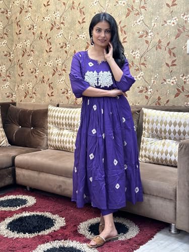 ANNI DESIGNER Womens Rayon Blend Anarkali Printed Kurta with Pant (ANVESHI BEGANI_XXL_Begani_XX-Large)