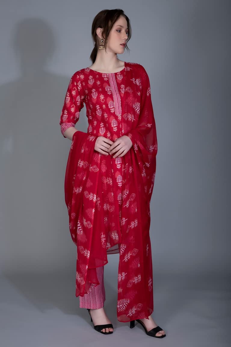 Greciilooks Women'S Cotton Set, Straight Kurta With Pants And Dupatta Casual Dress (Pack Of 3)