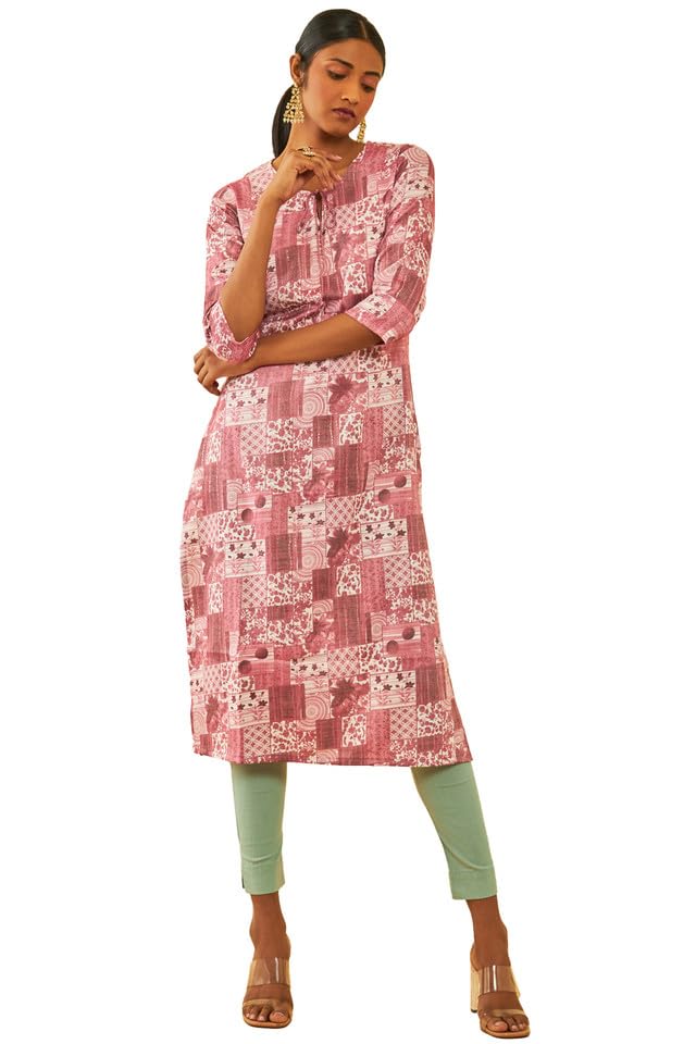 Soch Women Rayon Abstract Printed Straight Kurta with Tie-Ups