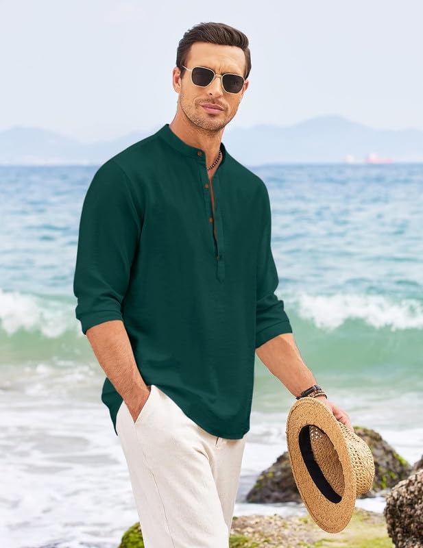 Finivo Fashion MenS Solid Cotton Blend Short Kurta With Mandarin Collar | Casual Ethnic Full Sleeve Kurta For Daily, Festive, An