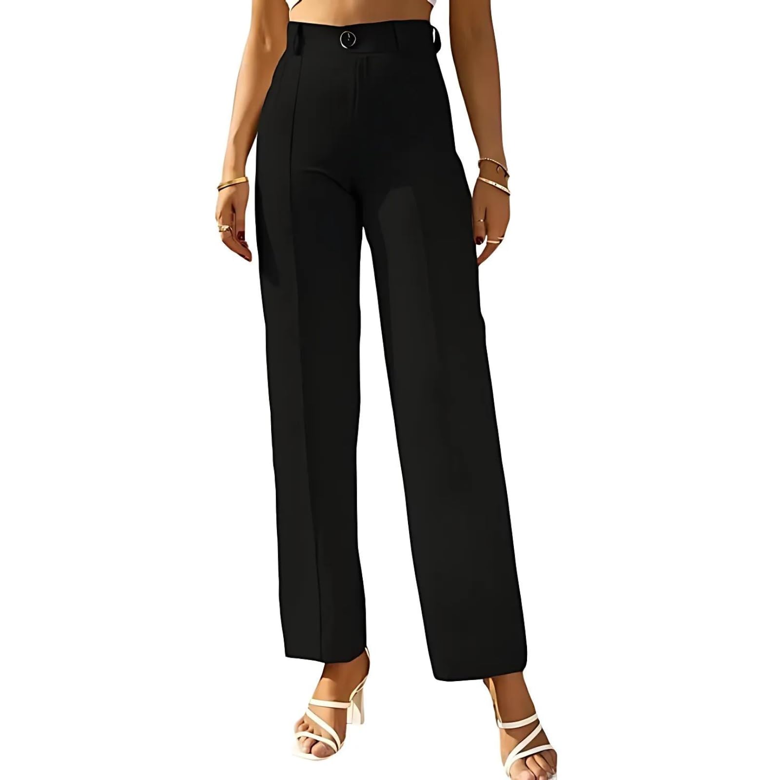 ROYALICA Womens High-Waisted Pant |Bell Bottom Trendy Retro-Chic Trousers - Perfect for Every Occasion (XL, Black)
