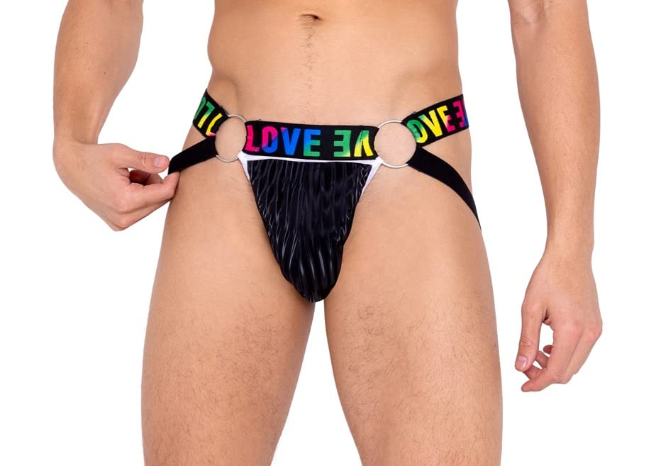 6159 - Mens Pride Jock Strap with LOVE Elastic Logo - Large / Black/Multi
